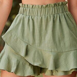 SHEIN VCAY Paperbag Waist Ruffle Trim Skort | Mint Green